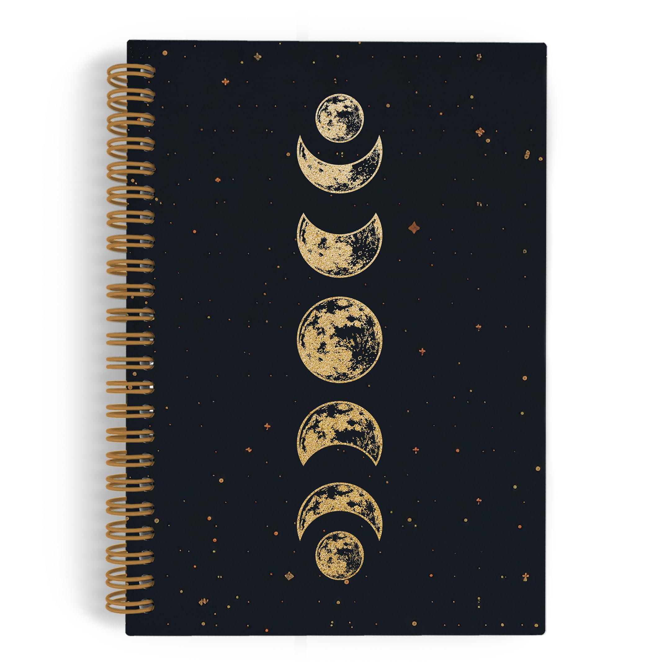 QLMX Gothic Moon Phase Spiral Notebook, Witchy Moon Stars Journal Notebook, Gothic Black Gold Notebooks for School Work, Moon Journal, Witchy Office