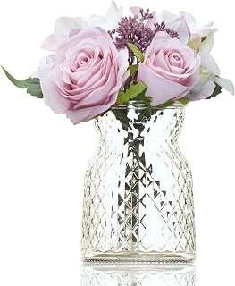 Wrenbury Small Flower Vase Clear 14cm â Decorative Waisted Bud Vase Jar for Flowers Posy Peony Tulips â Mini Container for Flowers for Mum