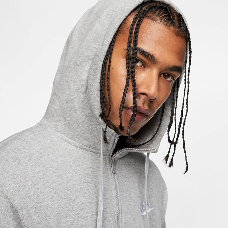 Nike Men's Sportswear Club Fleece Full Zip Hoodie, Fleece Zip-Up Hoodie Men, Dark Grey Heather/Mattelic Silver/White, L image 3