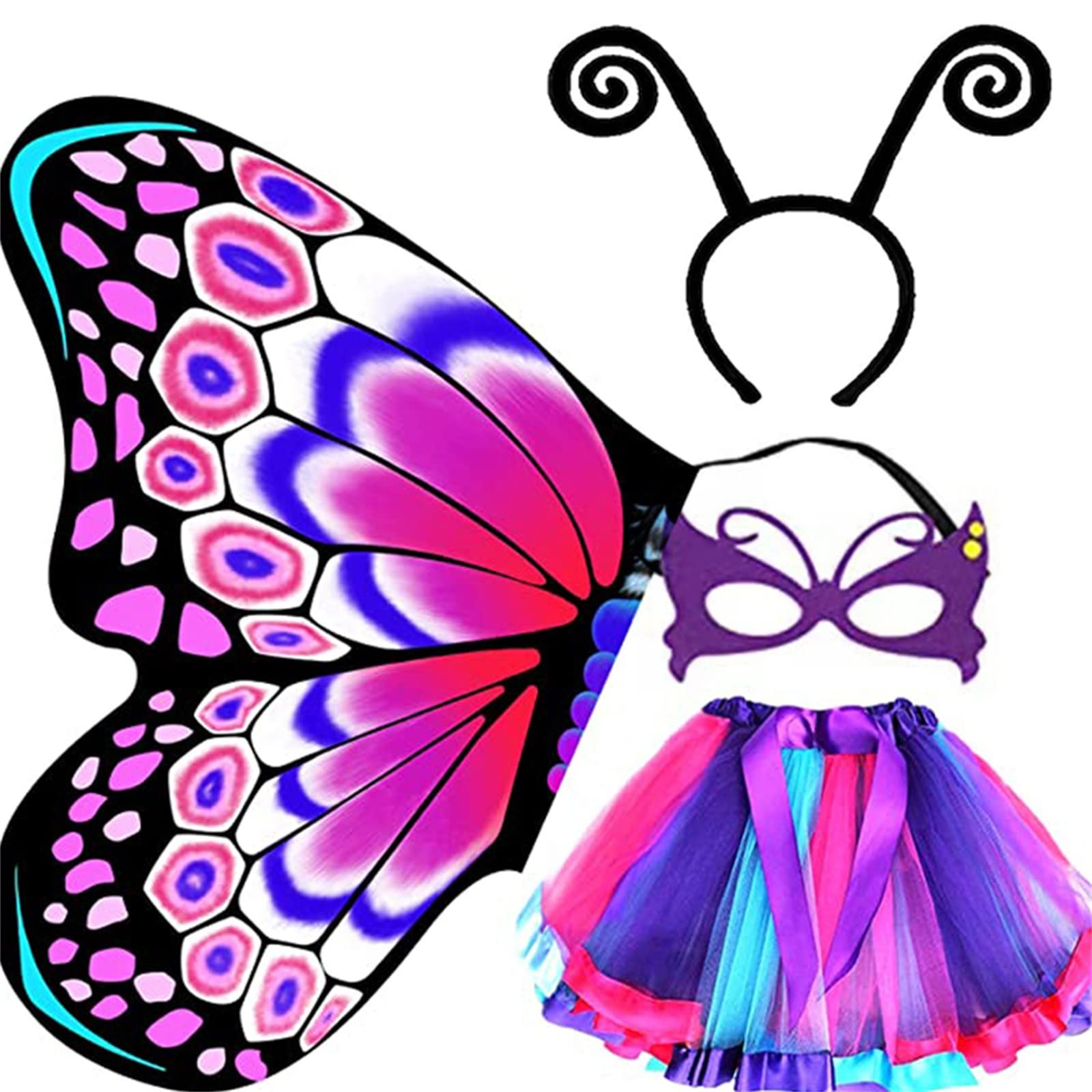 Animal Costumes Kids Butterfly Wings Costume Set Girls' Ballet Performance Dress with Tulle Tutu Butterfly Wing Eyemask and Headband for Carnival Cosplay World Book Day Halloween Christmas Purple