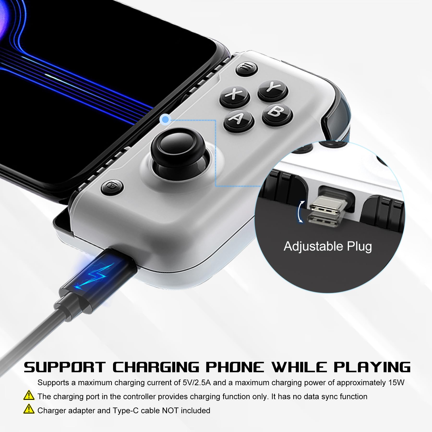 Koiiko USB C Mobile Gaming Controller für Android & iPhone 17/16/15 Series, Type-C Phone Game Gamepad Joysticks with Hall Trigger/Turbo/Back keys, Play Xbox Cloud Game, PS Remote Play, CODM
