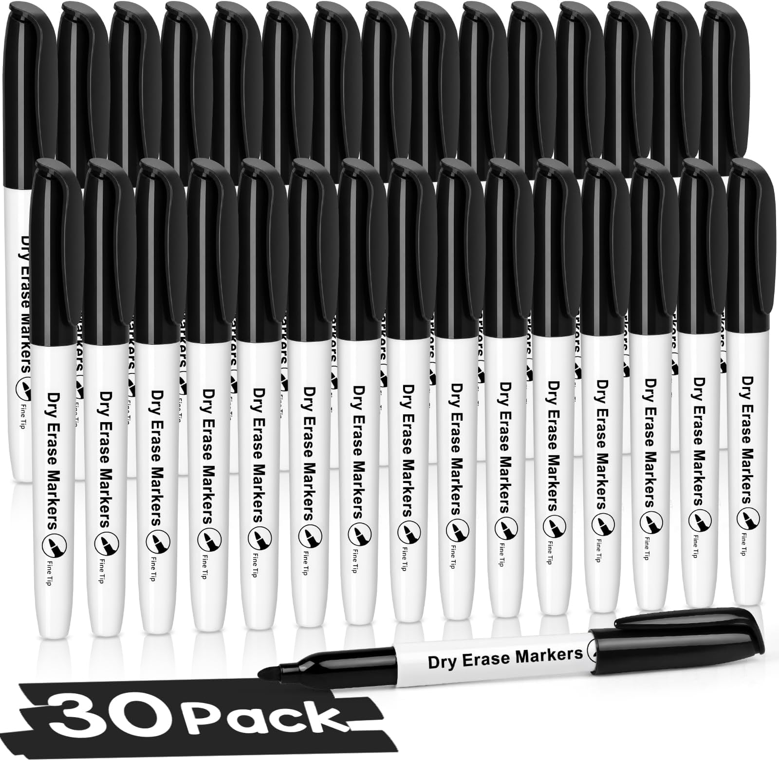 V-Opitos 30 Pack Fine Tip Dry Erase Markers - Bulk Whiteboard Erasable Black Markers, Ideal for School Classroom Office Supplies, Non-Toxic & Easy Clean for White board