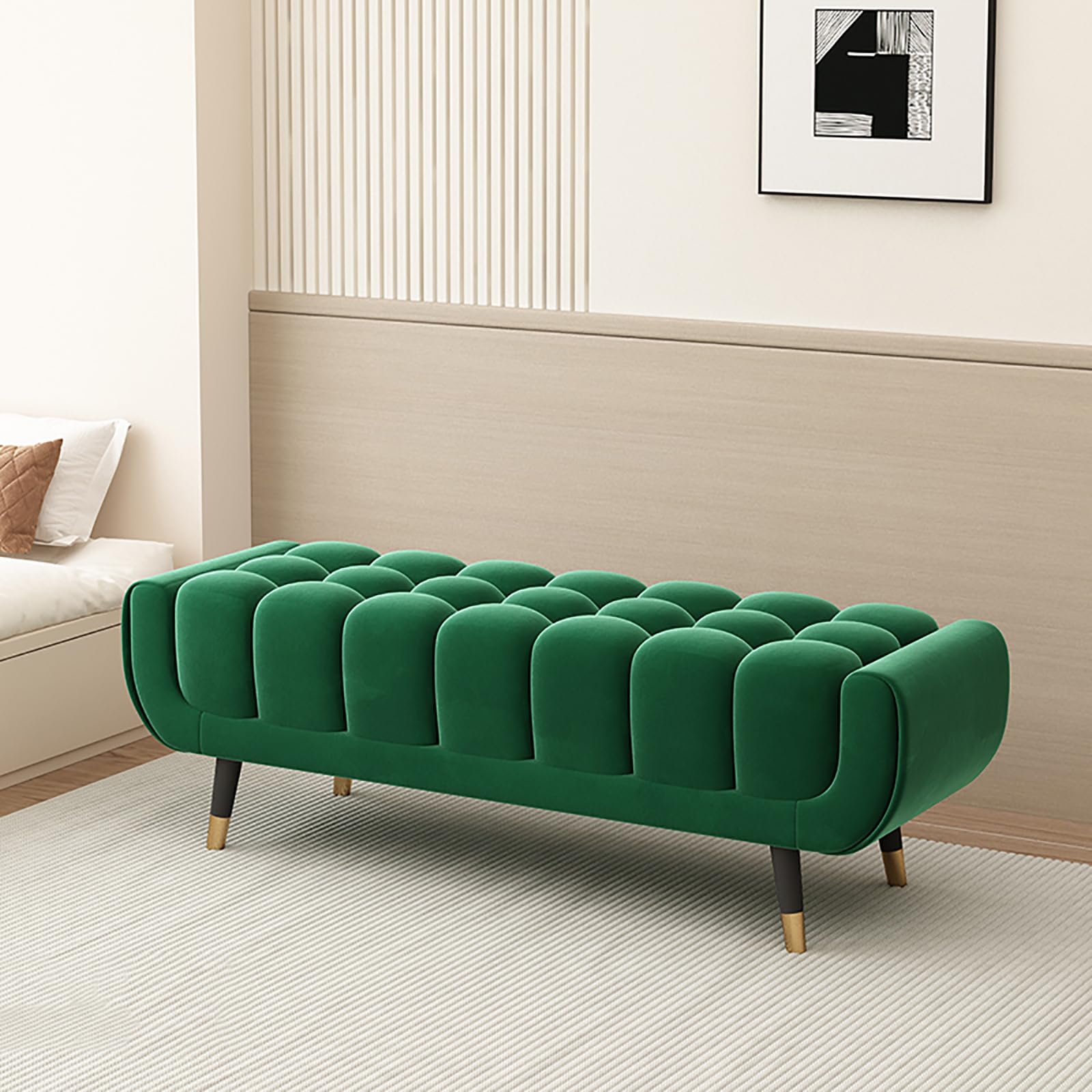 GDMDPTE Thickened Foam Entryway Shoe Bench Solid Wood Frame Ottoman for Bedroom Living Room Hallway Dressing Room 47.2in (120cm) Stylish Storage Seat