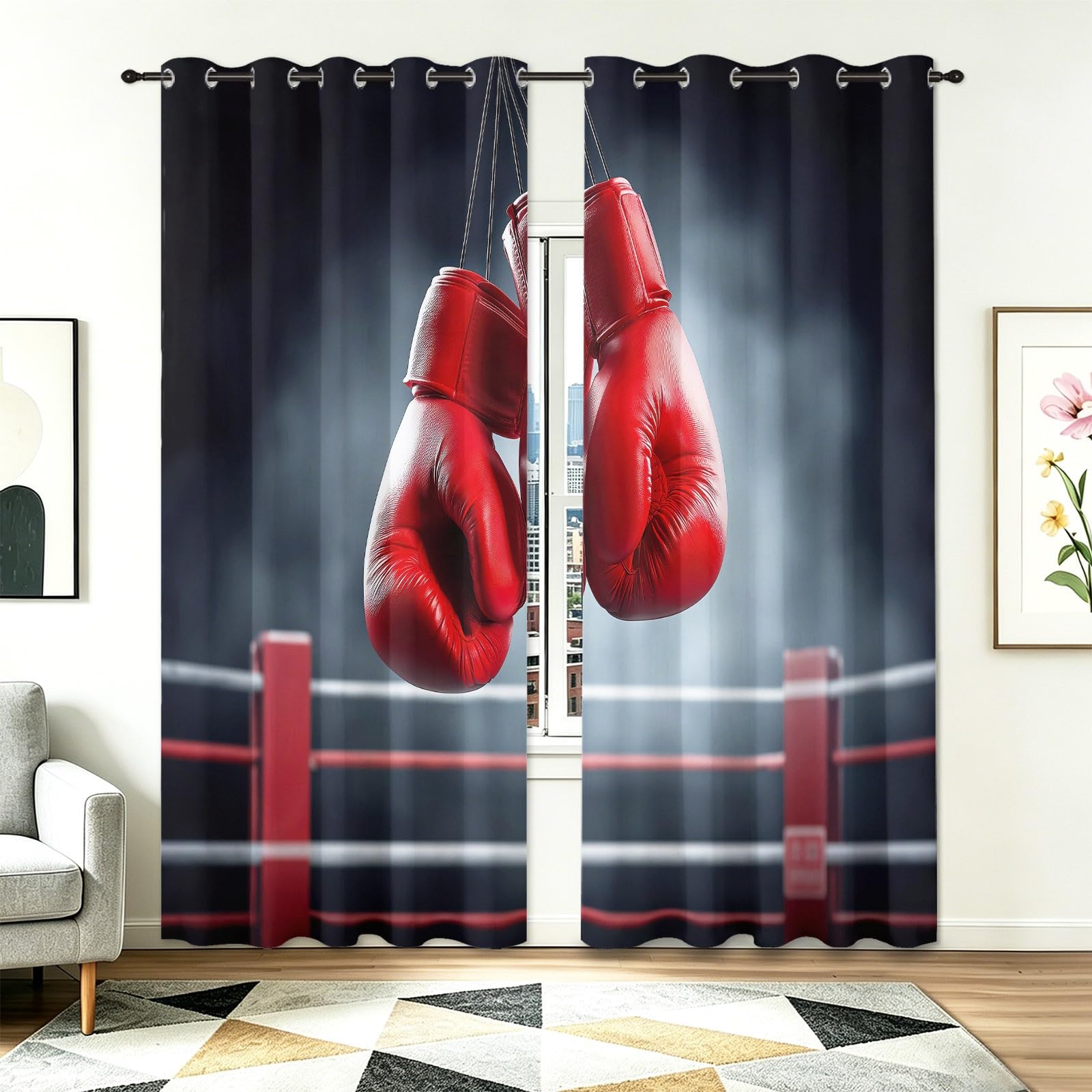 Genérico - Cortinas aislantes térmicas antifrías, 75 x 166 cm, protección UV, cortina roja y negra, guantes de boxeo modernos para salón y dormitorio