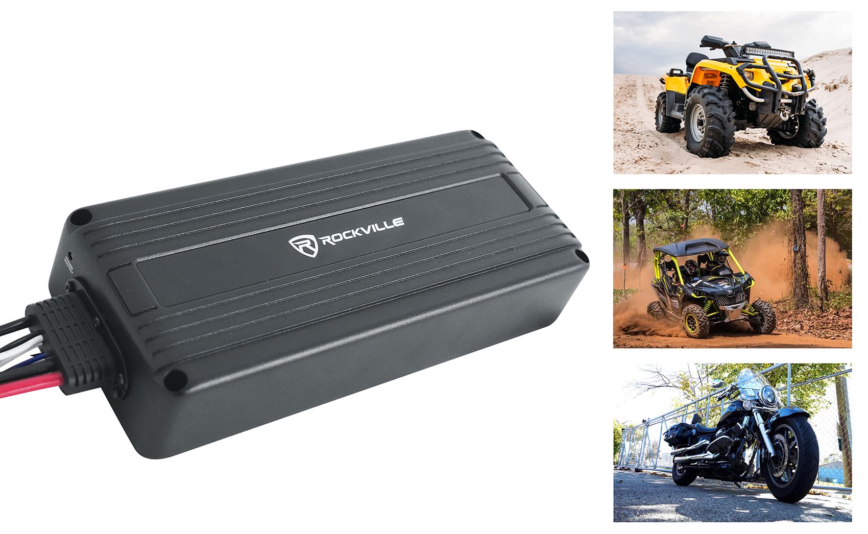 Rockville ATV300 300W Mono UTV/Motorcycle Amplifier, IP65 Waterproof, Bluetooth 5.0, Compact Design, Perfect for Outdoor Adventures