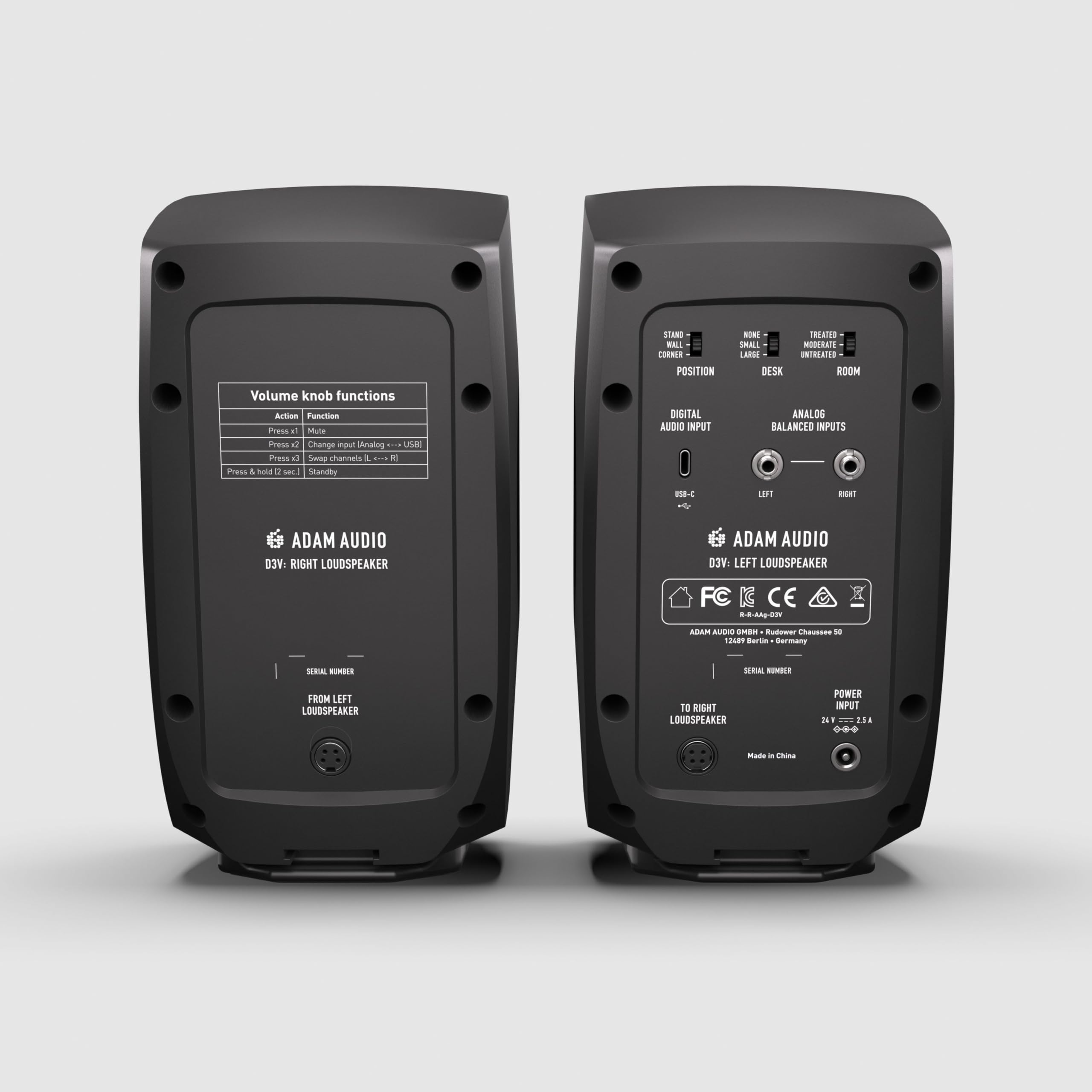 Sistema di monitoraggio attivo da desktop ADAM Audio D3V con connessione USB-C (coppia, nero)