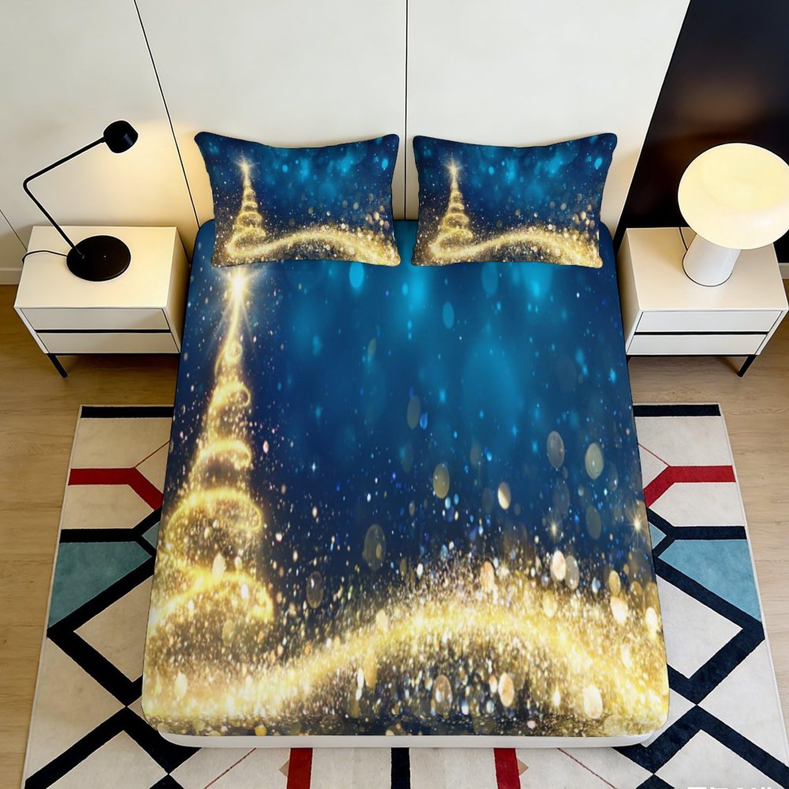 Pnayamiorkfel Style-6 3D Printed Golden Light Swirl Fitted Sheet Microfiber Soft Blue Sparkle Mattress Cover For Bedroom Guest Room Decor 90X200x25cm