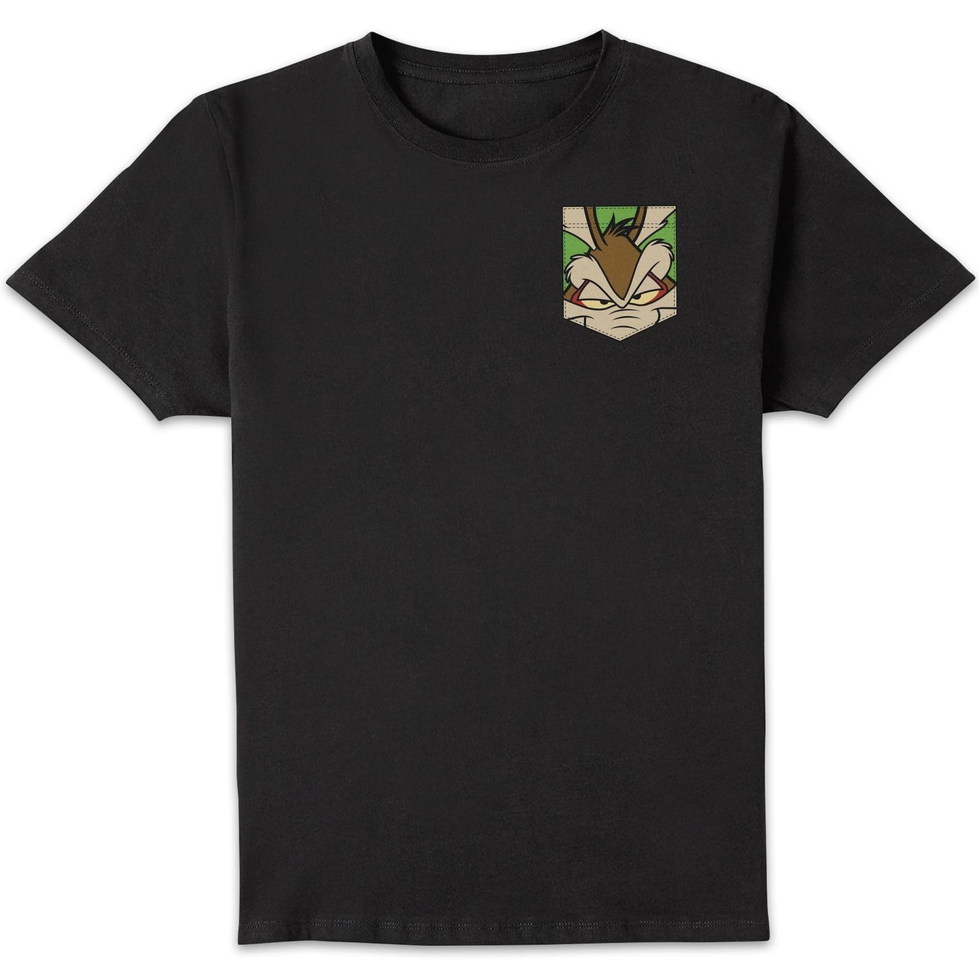Zavvi Unisex Multi Official Looney Tunes Wile E Coyote Face Faux Pocket T-Shirt - Black - 3XL
