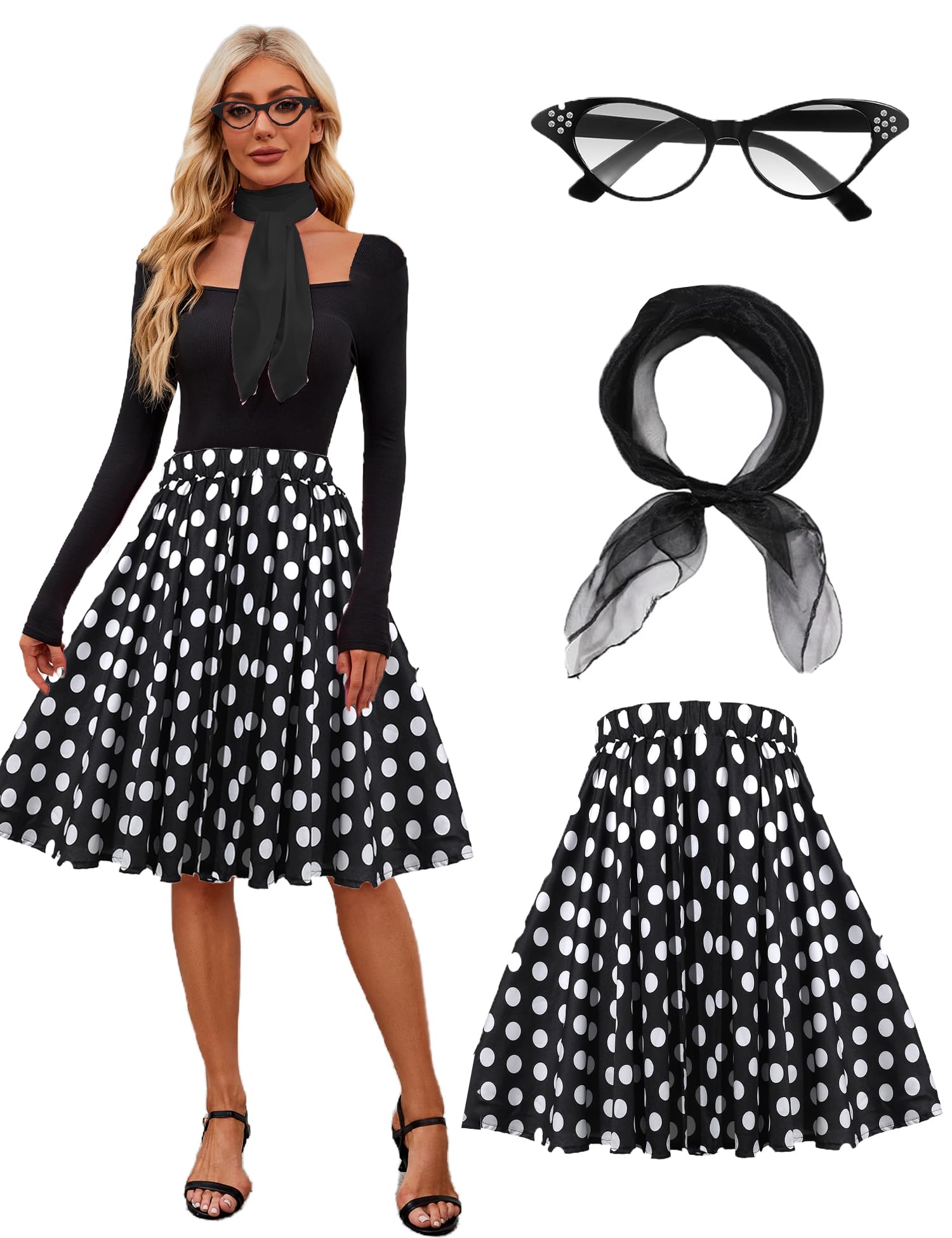 APRROOT Women's 50s Poodle Skirts Outfits 3-Piece Set