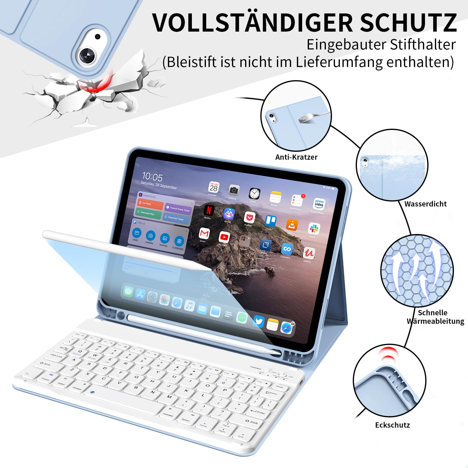 Clavier étui Pour IPad Air 11 (2024/2025 M3/M2) Et IPad Air 10,9" - Magnétique, Amovible, Portable, Blanc Crème
