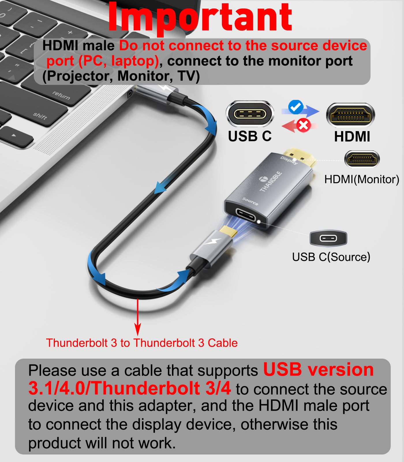 Hdmi To Displayport Adapter USB C To HDMI Adapter, Type C To HDMI