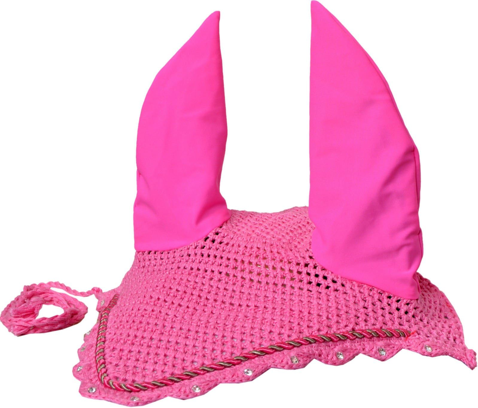 ZAINEE HORSE FLY VEIL EAR BONNET NET BREATHABLE COTTON HAT EQUESTRIAN (Full, Baby Pink)