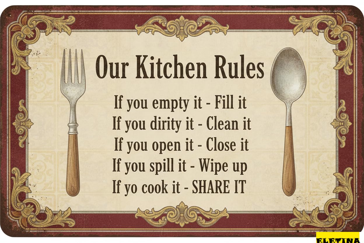 Tin Sign for Man Cave Our Kitchen Rules Metal S 8x12 Inch Vintage Tin Home Bars Pubs Offices Funny S Private Property Decorative