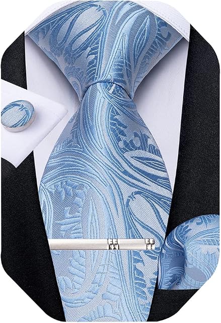 DiBanGu Mens Tie Set Silk Paisley Necktie Woven Pocket Square Tie Clip Cufflinks Set Formal Wedding Business