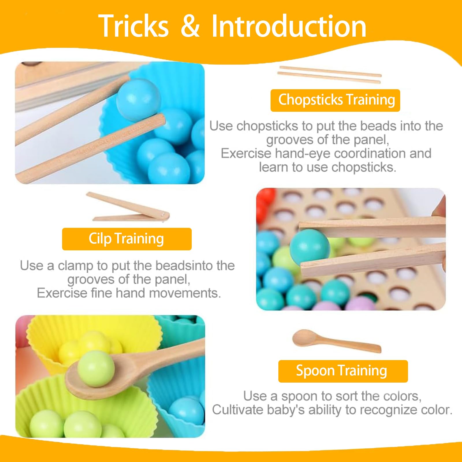 Jeu de Perles à Clip Rainbow Beads Montessori en Bois Jeux Éducatifs Motricité Fine 3 Ans
