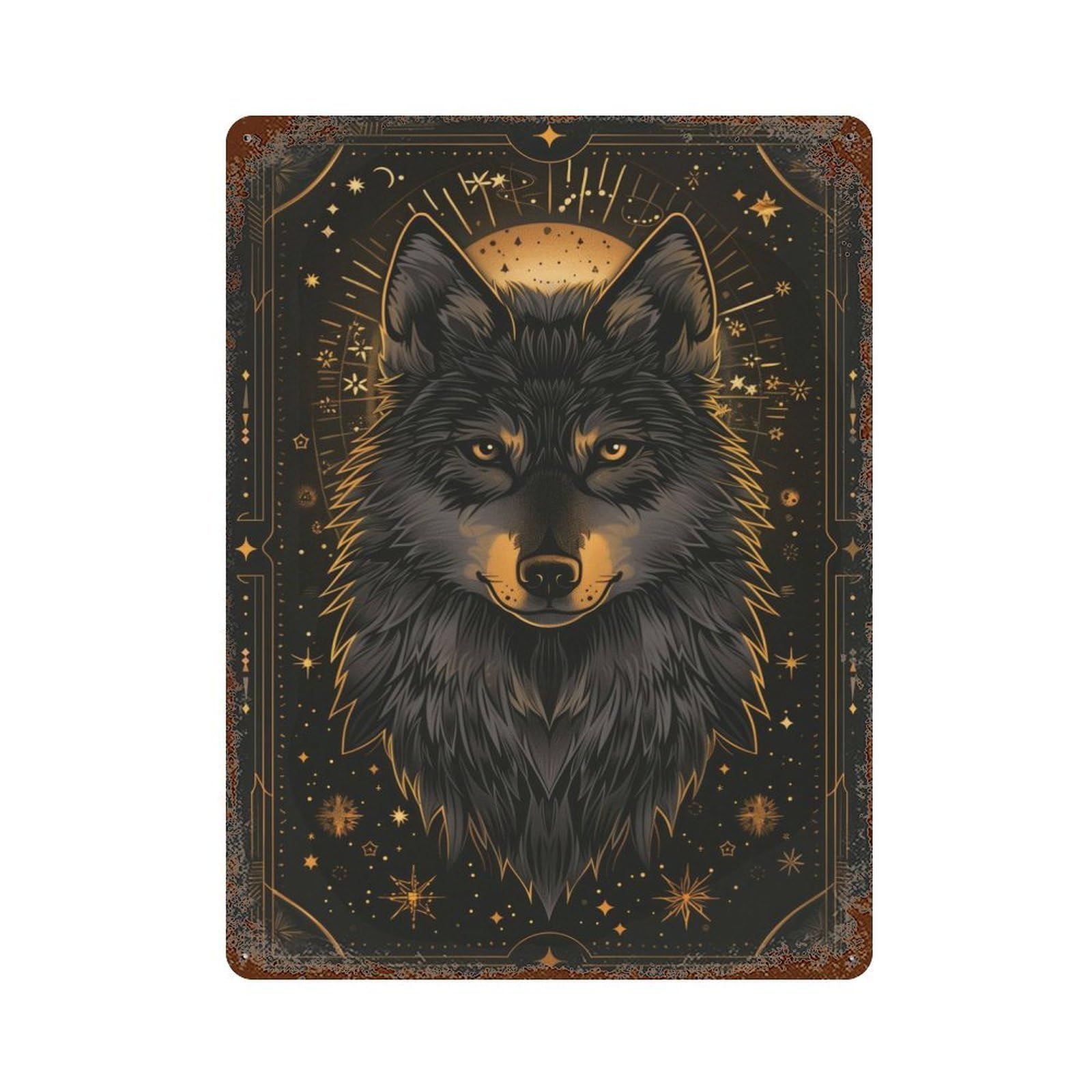 Majestic Wolf Rustic Tin Plaque 15.7"x11.8", Ideal for Cafe, Home Bar And Lounge Decor