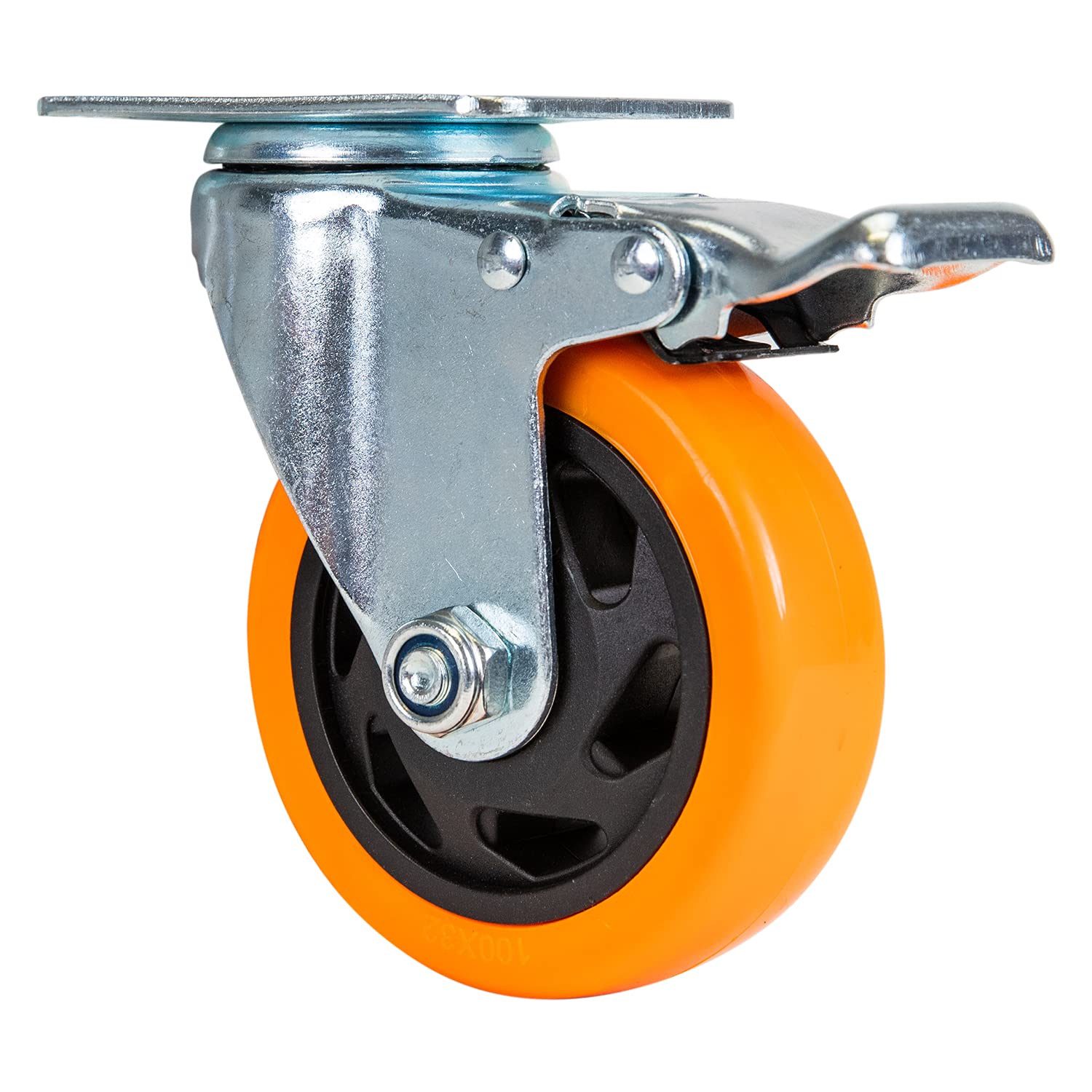 HMF 6710 Roues lourdes avec frein en polyuréthane | 4 pièces | 100 mm | jusqu'à 460 kg | Orange