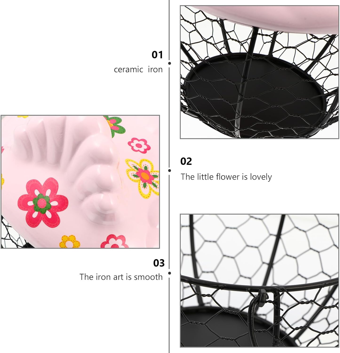 Iron Egg Basket with Hen Lid Pink Iron Art Storage Basket for Kitchen and Pantry Multi-use Vegetable and Egg