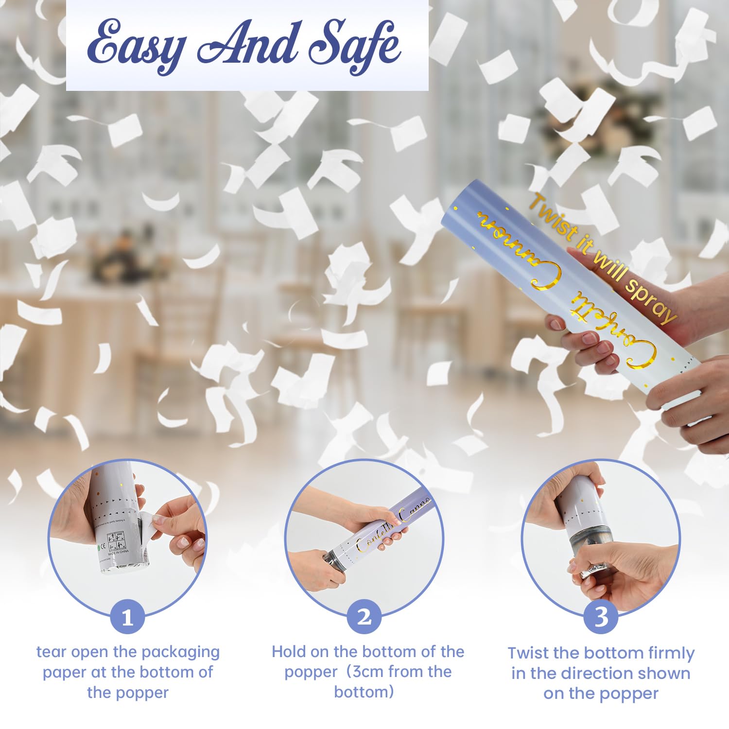 Cañón de confeti biodegradable blanco para boda, paquete de 12 unidades, 12 pulgadas, para bodas, cumpleaños, graduación, Año Nuevo