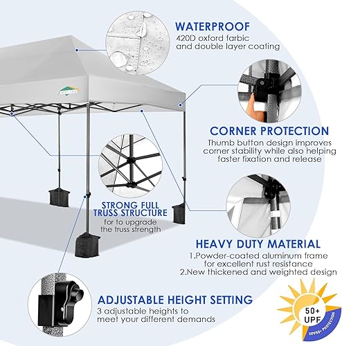 Miniatura 4 de COBIZI Toldo desplegable resistente de 10 x 20 sin pared lateral, para exteriores, bodas y fiestas, para todas las estaciones, resistente al viento,