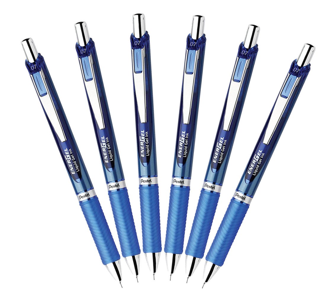 EnerGel Deluxe RTX Retractable Liquid Gel Pen, 0.7mm Medium Line, Needle Tip, Blue, Pack of 6