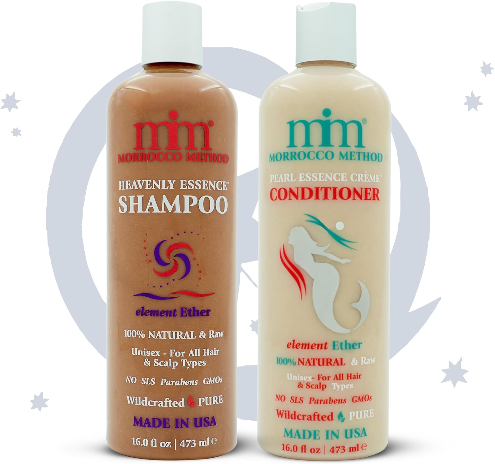 Morrocco Method: Heavenly Essence Shampoo & Pearl Essence Crme Conditioner Set. For All Hair Types. 100% Natural & Raw. No SLS, Parabens or GMO's. Made in USA.