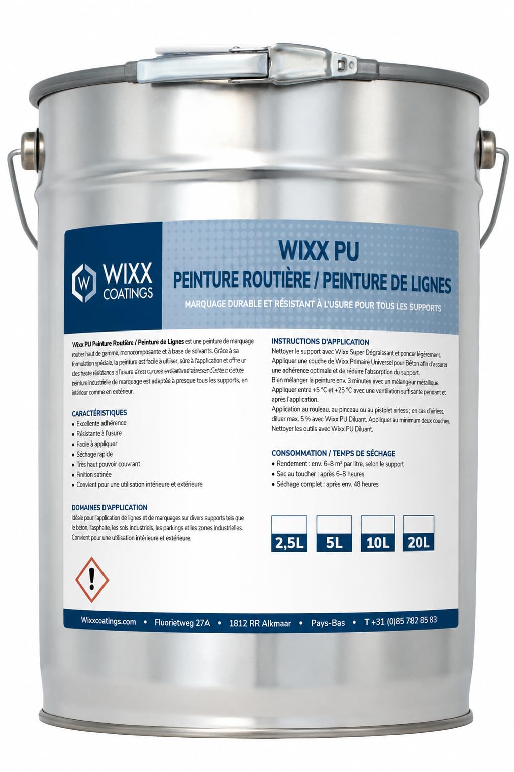 Wixx PU Peinture Routière/Peinture de Lignes - RAL 1023 | Jaune signalisation - 2,5L