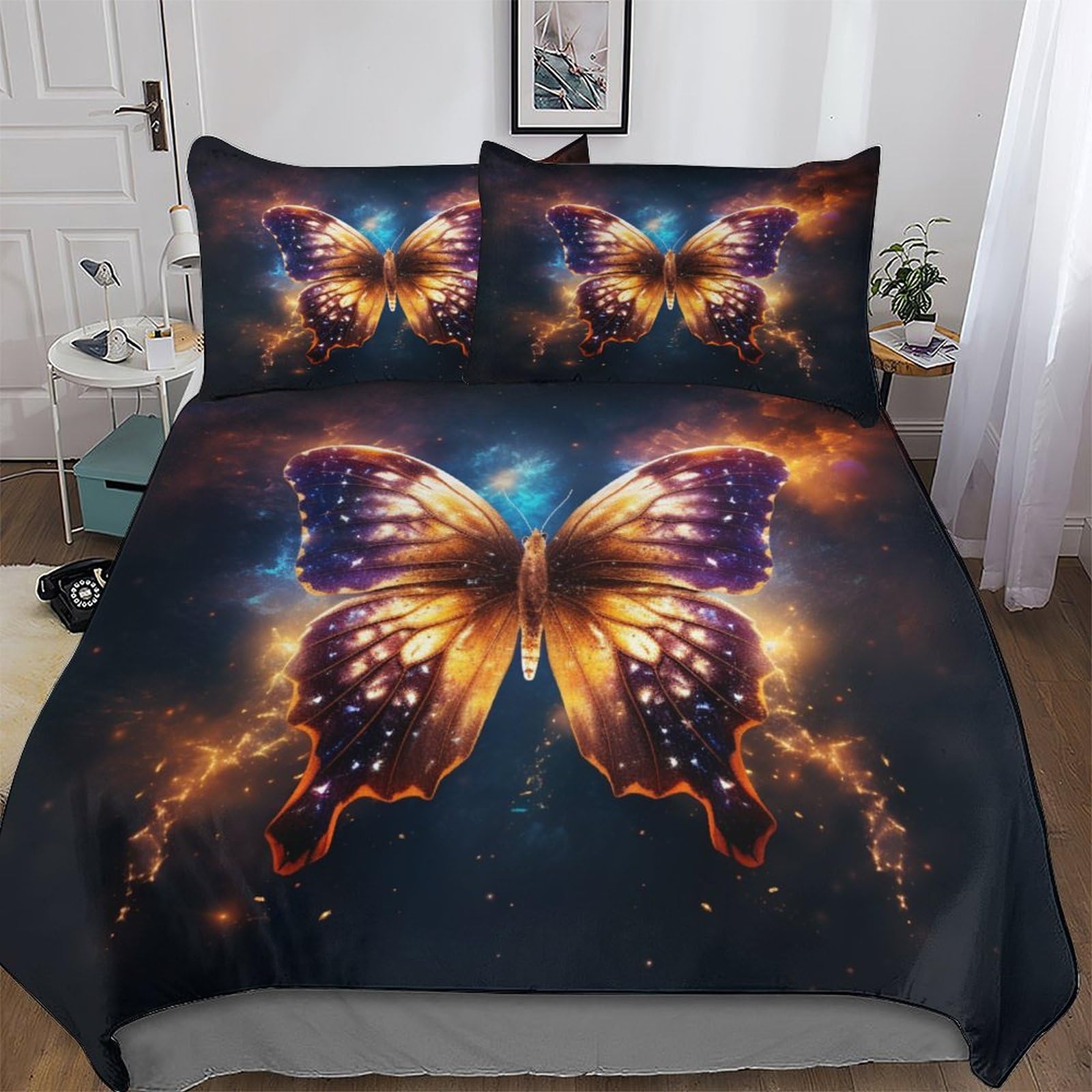 Parure de lit papillon 3D douce et résistante en coton microfibre king size