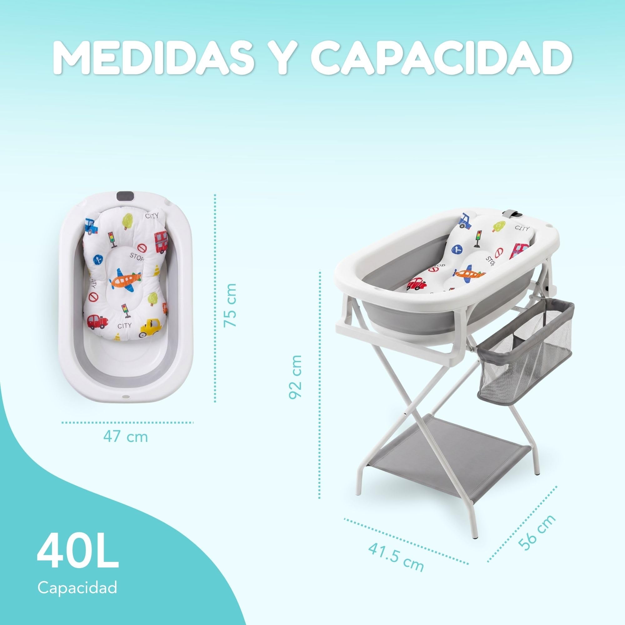 Bañera Bebe Con Patas - Incluye Termómetro Digital + Cojin Ergonómico + Jarra De Baño - Bañera Plegable Bebé - Patas Antideslizantes - Banheira Bebe Con Soporte - Ver Instrucciones Montaje