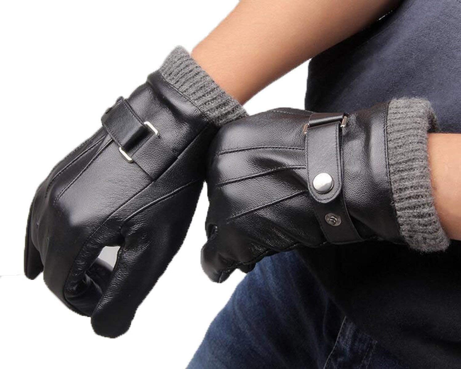 Unisex-Dorosłe Rękawiczki Męskie Jazdy W Zimie Ciepłe Pogrubienie Proste Rękawiczki Glamorous Rękawiczki Przesuwne Skórzane Rękawiczki/Czarny/Xl.