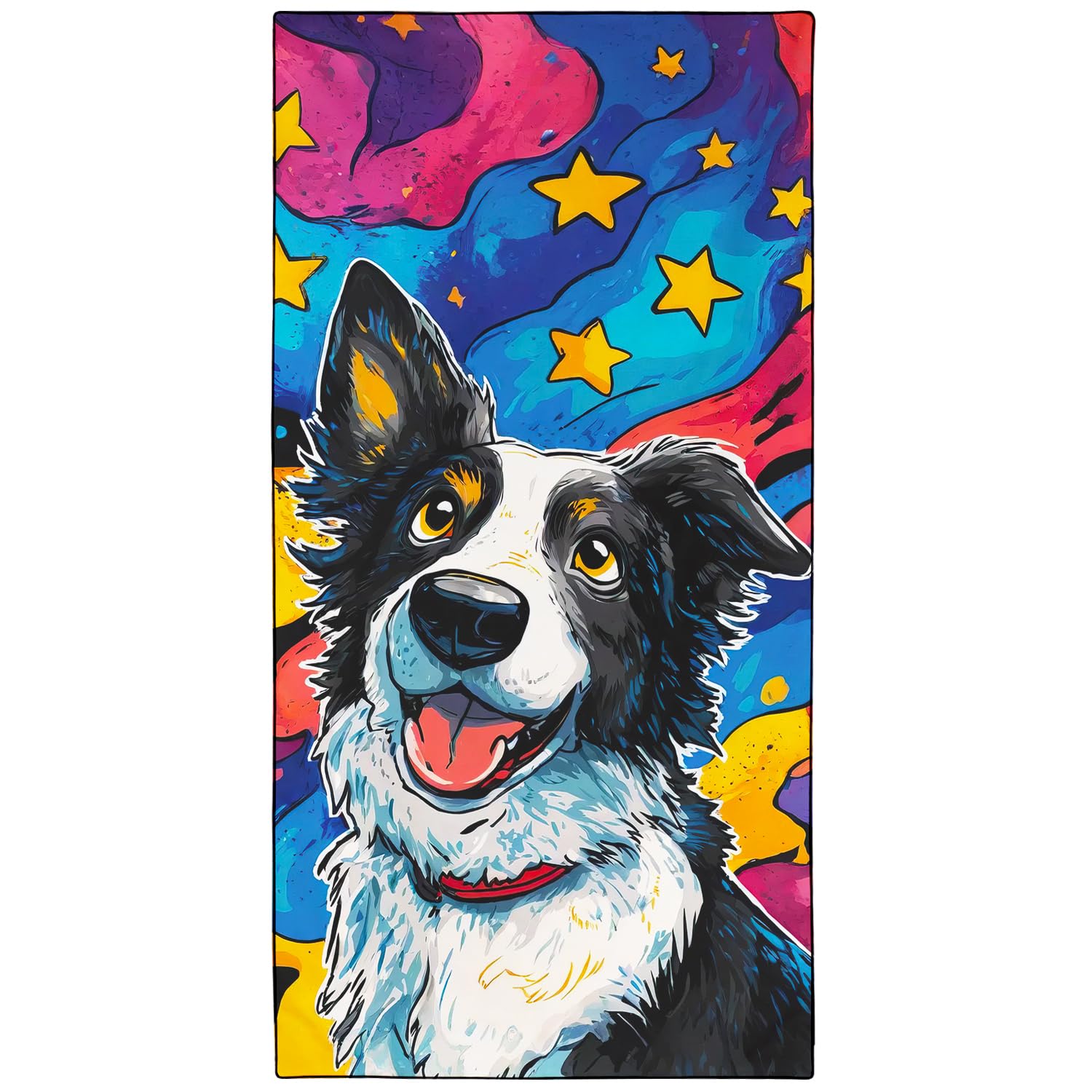 Violetpos Starry Border Collie Beach Towel for Dog Lovers, Extra Large 180x90 cm 250GSM Microfibre, Sand Free Quick Dry, Ideal Vacation Gifts with Carry Bag for Pool Cruise Camping