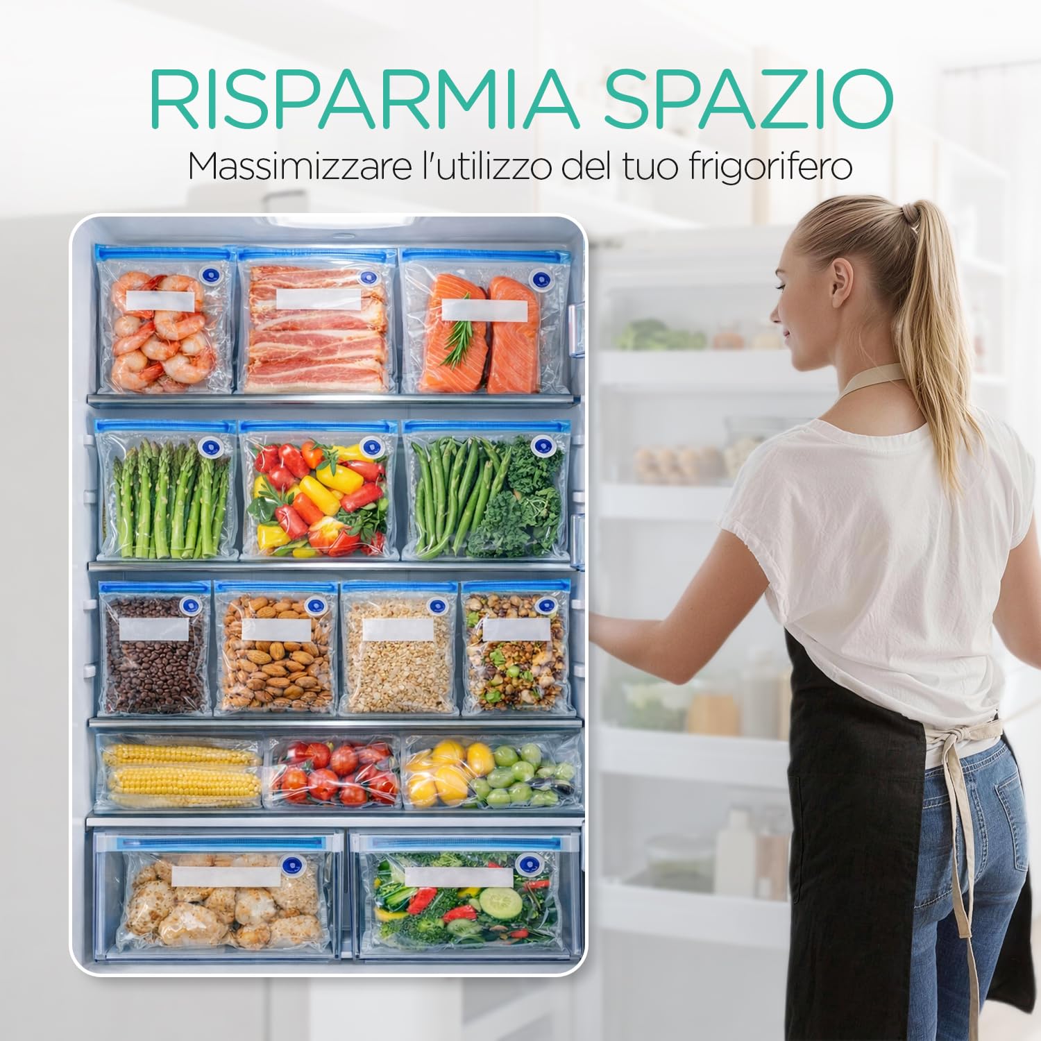 VOYOR Macchina Sottovuoto Alimenti Portatile per la Conservazione e lo Stoccaggio Degli Alimenti Macchina Sottovuoto con 5 Sacchetti Sottovuoto Sigillatrice Sottovuoto (1 Pompa+5 Sacchetti)