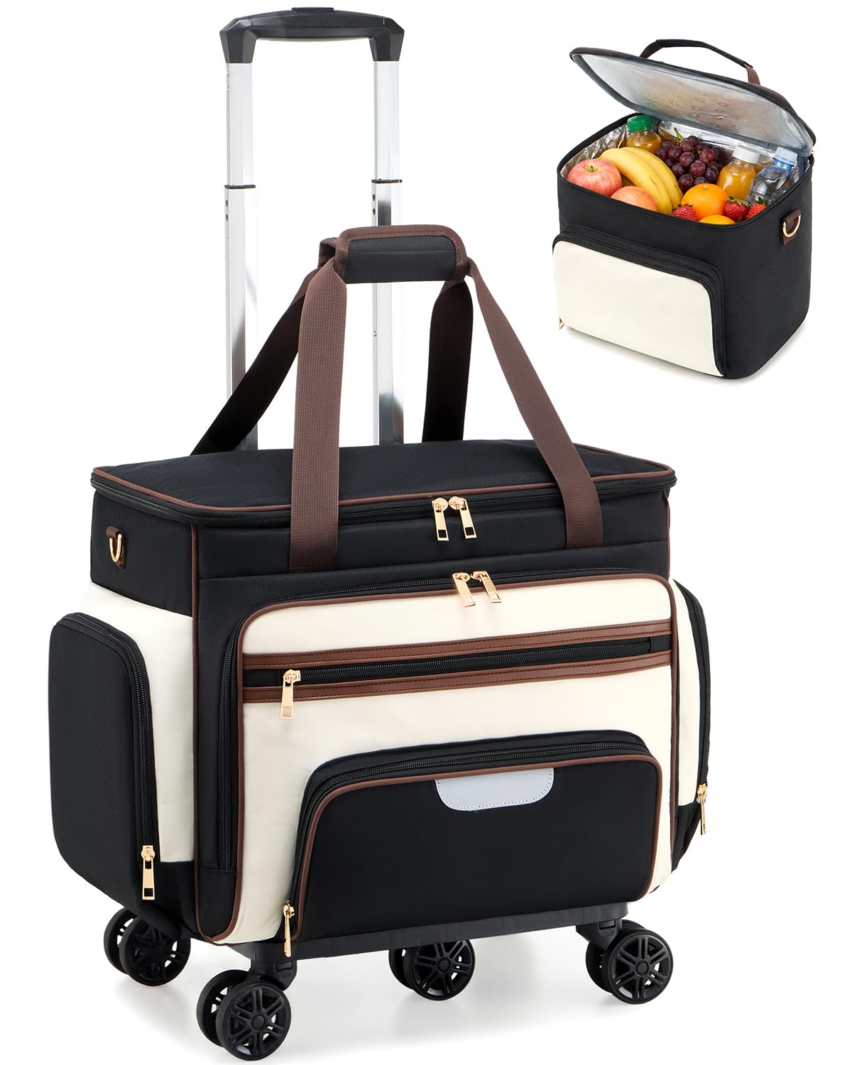 Rolling Teacher Tote Bag with Accordion File Organizer 5-Wheel 15 6 Laptop Briefcase with Lunch Box Wheeled Work