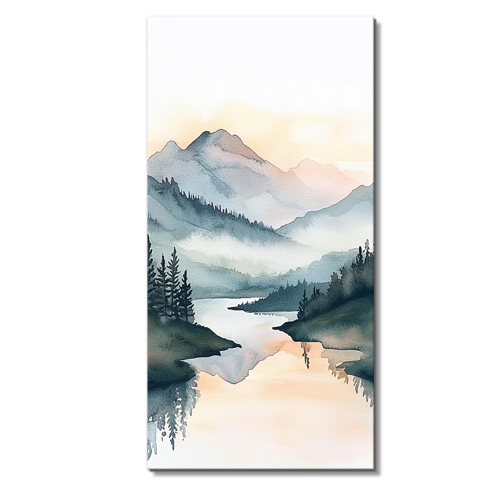 LJXDUBAF 16x32 Inch Framed Chinese Ink Landscape Wall Art Traditional Mountain River Watercolor Canvas Painting Asian Style Zen Wall Decor for Living Room Bedroom Office(Similar)