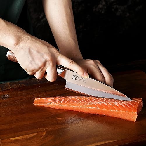 Miniatura 5 de KEEMAKE Deba - Cuchillo de chef de 6.5 pulgadas, de acero inoxidable de alto carbono, bisel único, 1.4116, estilo japonés, para pescado y carne, con