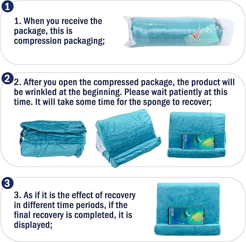 Miniatura 8 de Soporte para tablet multiángulo con cojín suave y bolsillo de red, soporte universal para teléfono y almohadilla para regazo, rodilla, sofá y cama