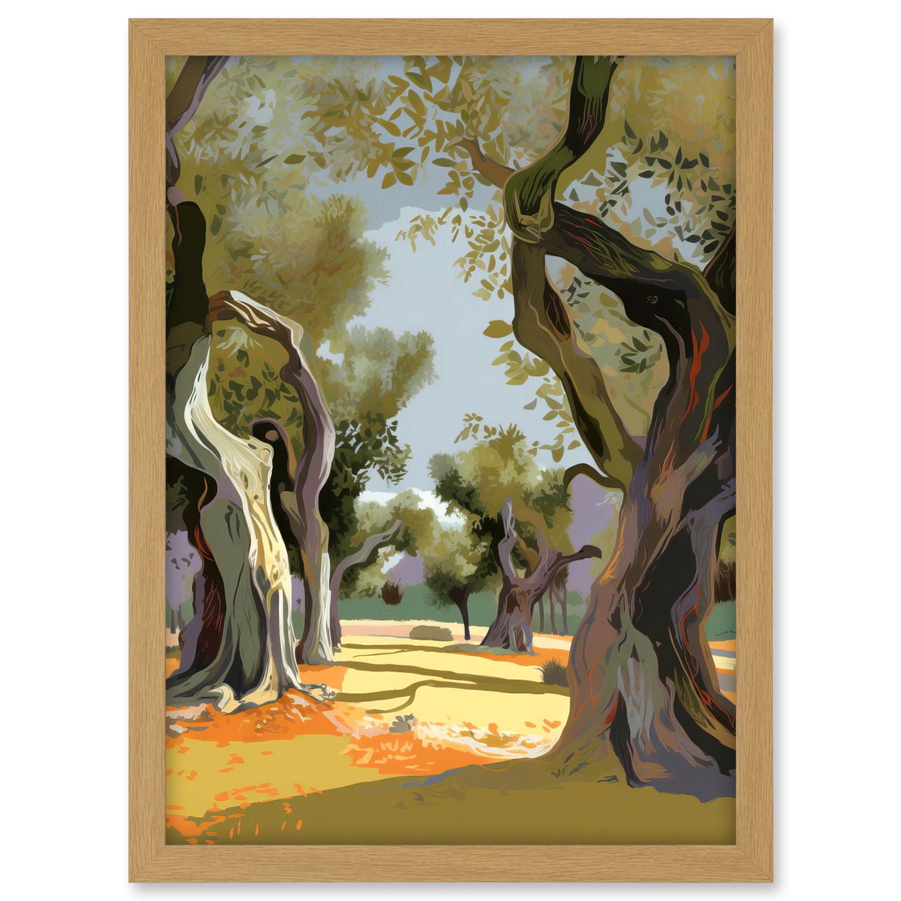 Artery8 Mediterranean Landscape of an Olive Tree Grove Artwork Framed A3 Wall Art Print