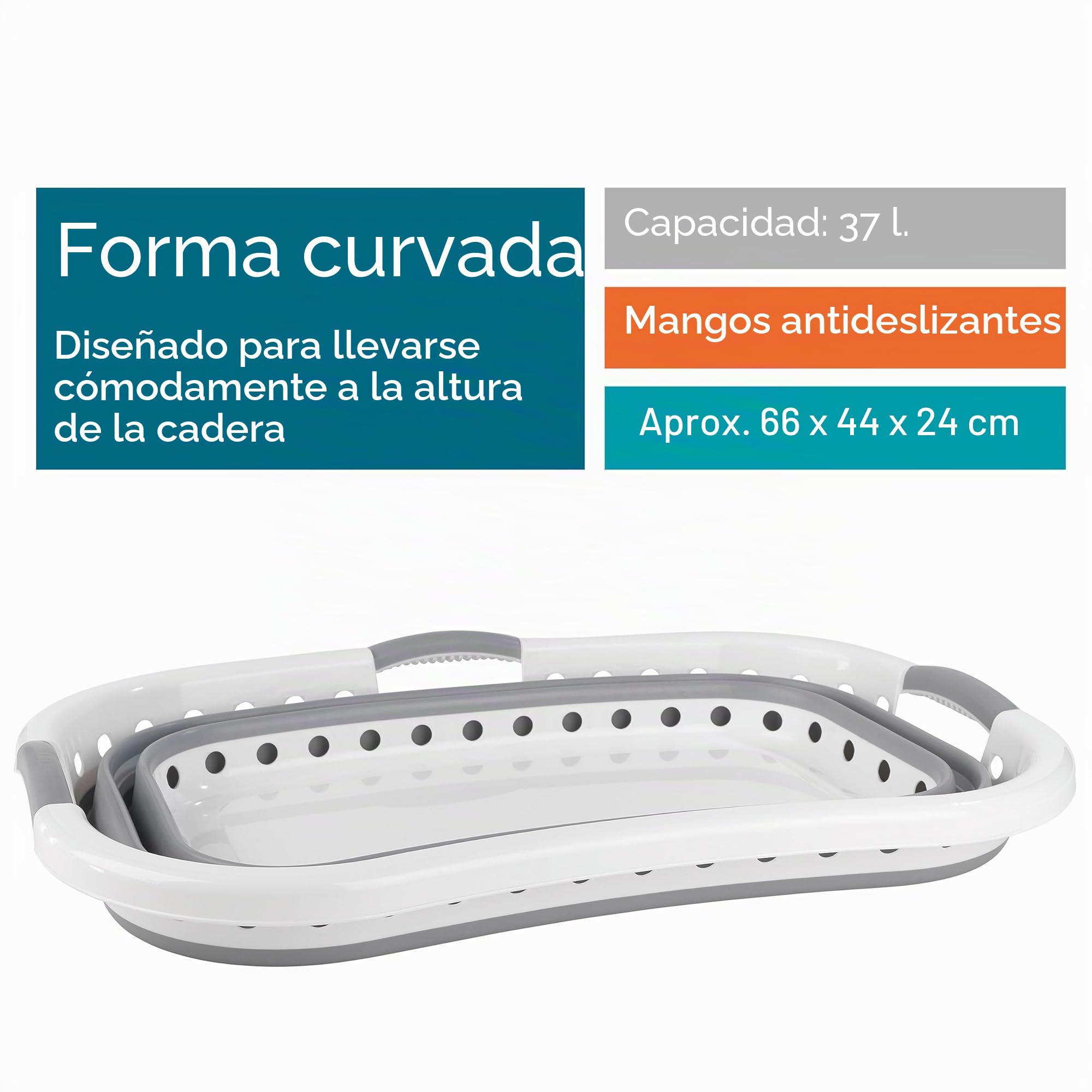 Beldray LA072979GRYEU Cesta De Colada Adaptable a La Cadera, Transportar Y Meter Ropa Sucia, Cubo Práctico y Plegable Con Asas Ergonómicas, Para Cuarto de Baño, Dormitorio o Lavandería