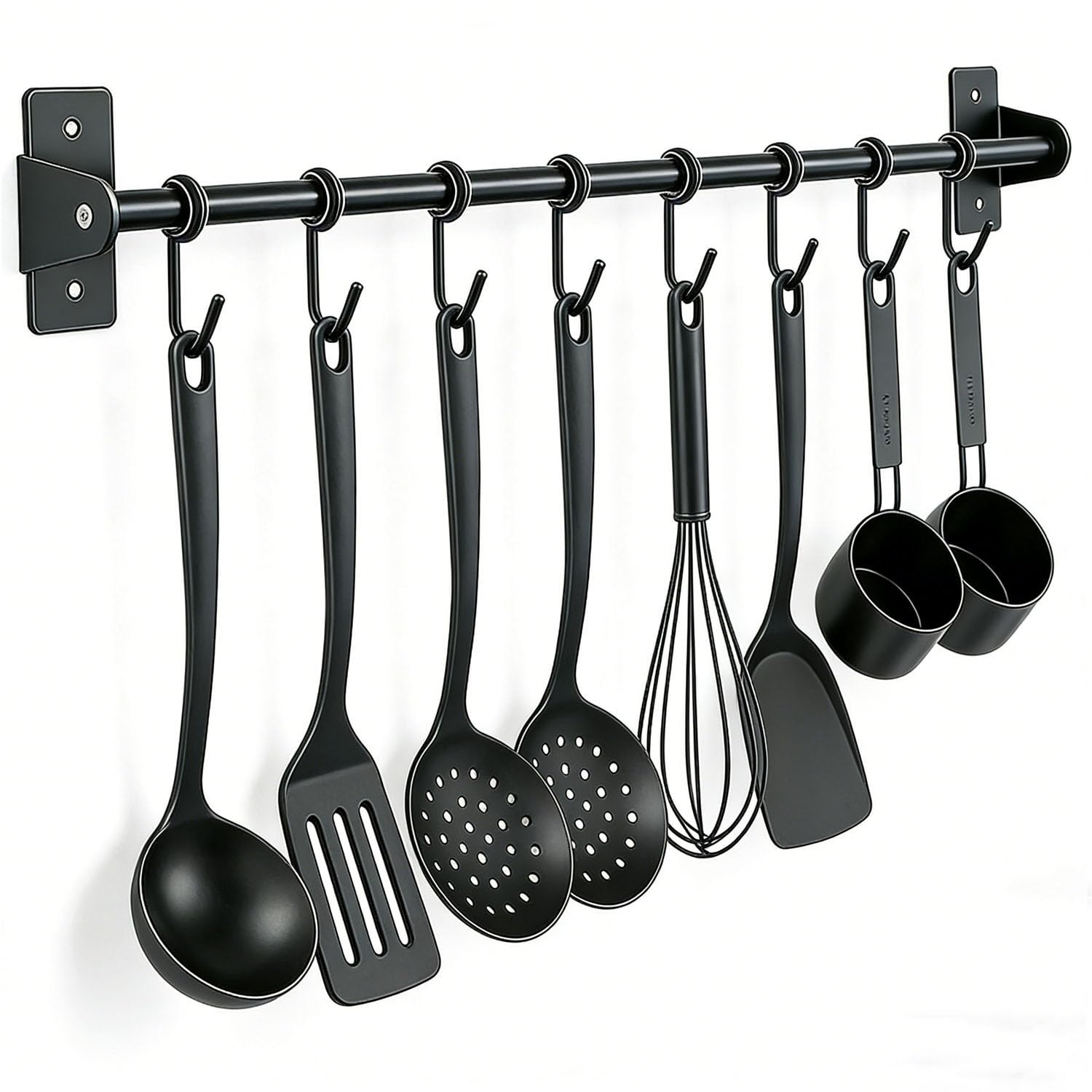 Kitchen Rail Pan Hanger, Utensil Hanging Bar Rack, Bathroom Towel Bar, Wall Mounted Hanger with 8 Hanging Hooks - Wall Mount Strong 3M Self Adhesive - No Drill Space-Saving Tool Holder (50cm 8 hooks)