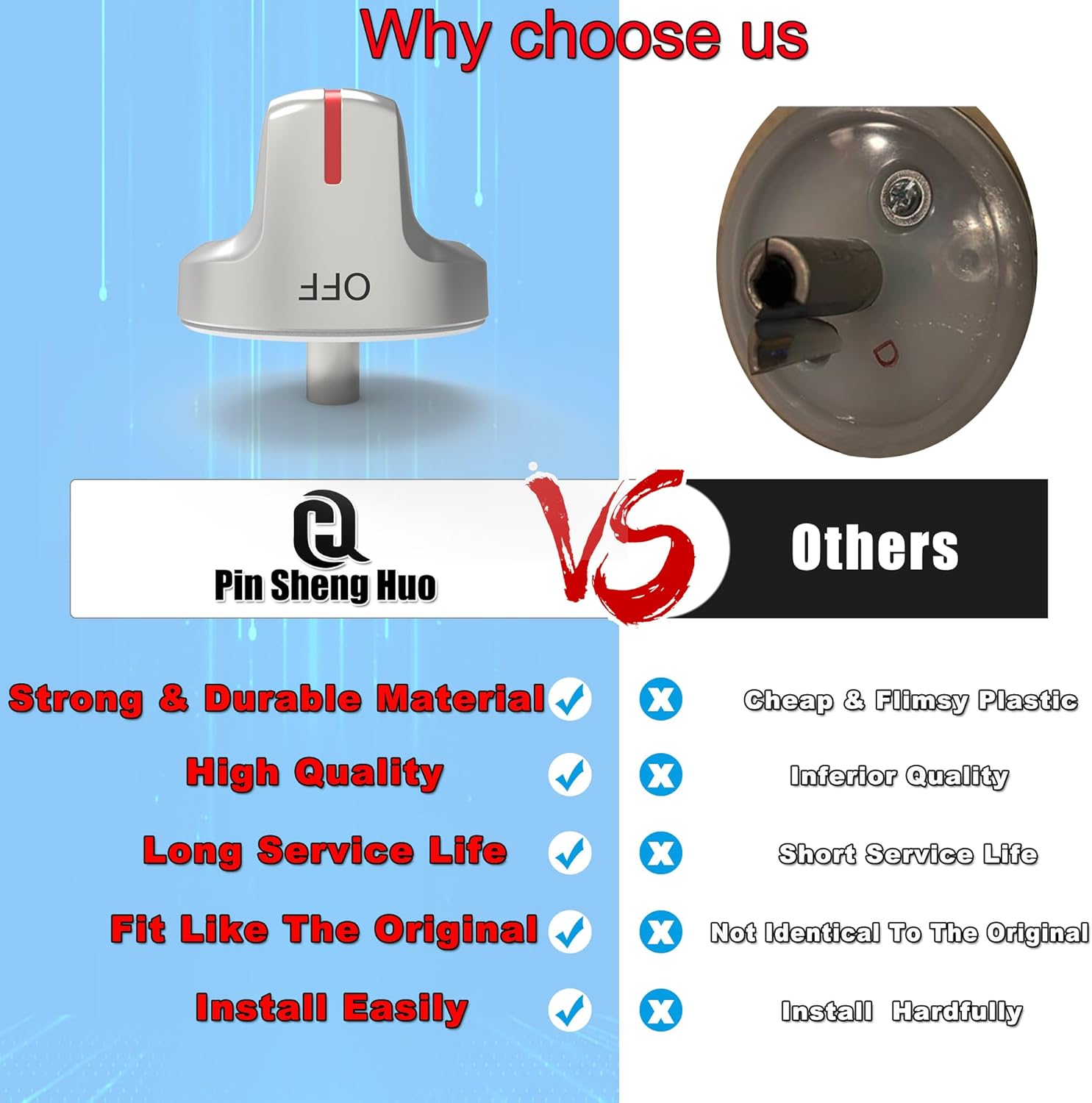 Upgraded DG94-02141A Samsung Gas Stove knobs Replacements, Oven Electric Stove top knobs Parts, Compatible with Samsung Gas Range, Replace Stove Number AP6329515 PS12394473(5 PCS)