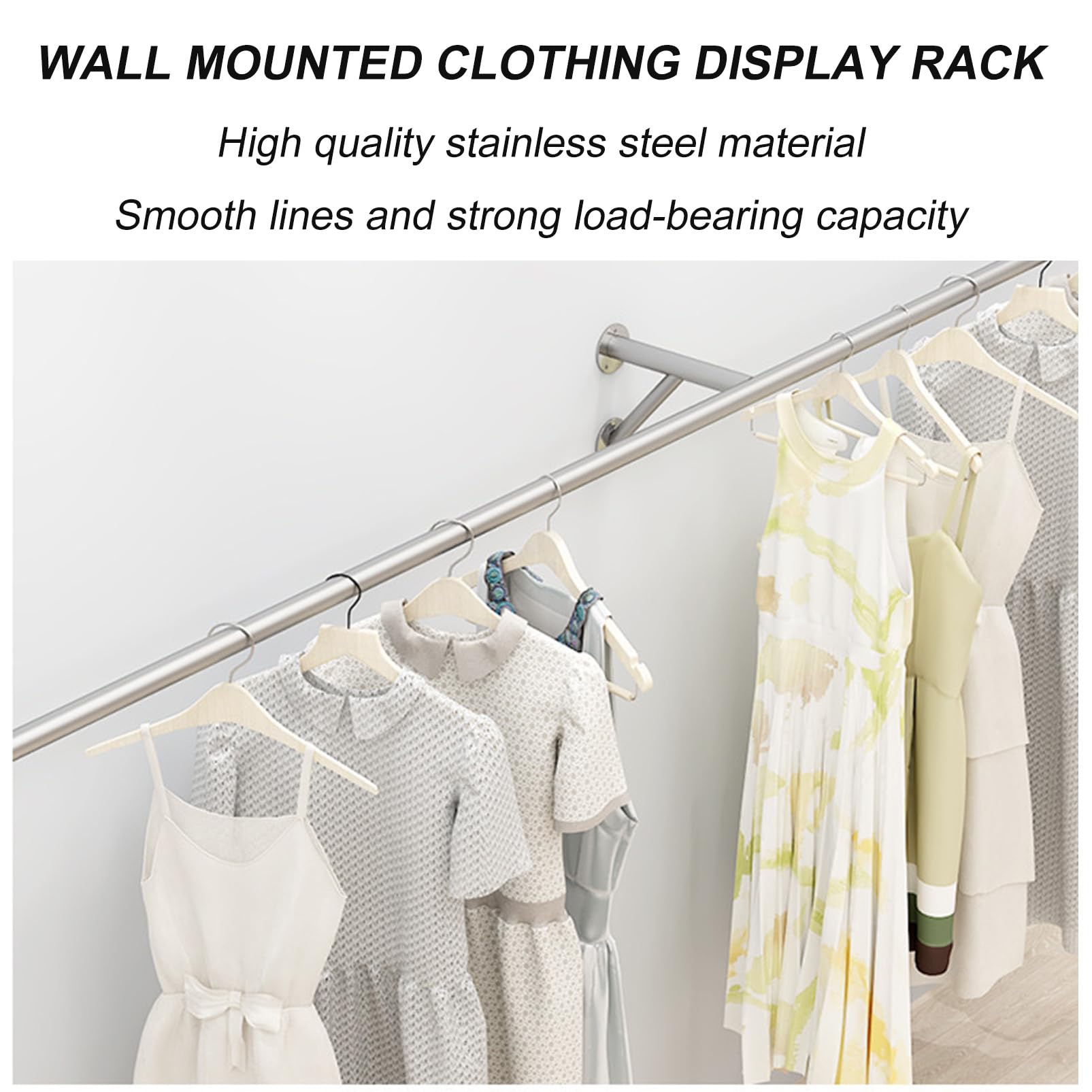 Perchero de Pared, Barra Moderna para Colgar Ropa, Perchero Comercial, de estantes para Colgar Ropa de Acero Inoxidable para Uso Comercial, Barra para Ropa de lavandería, Organizador