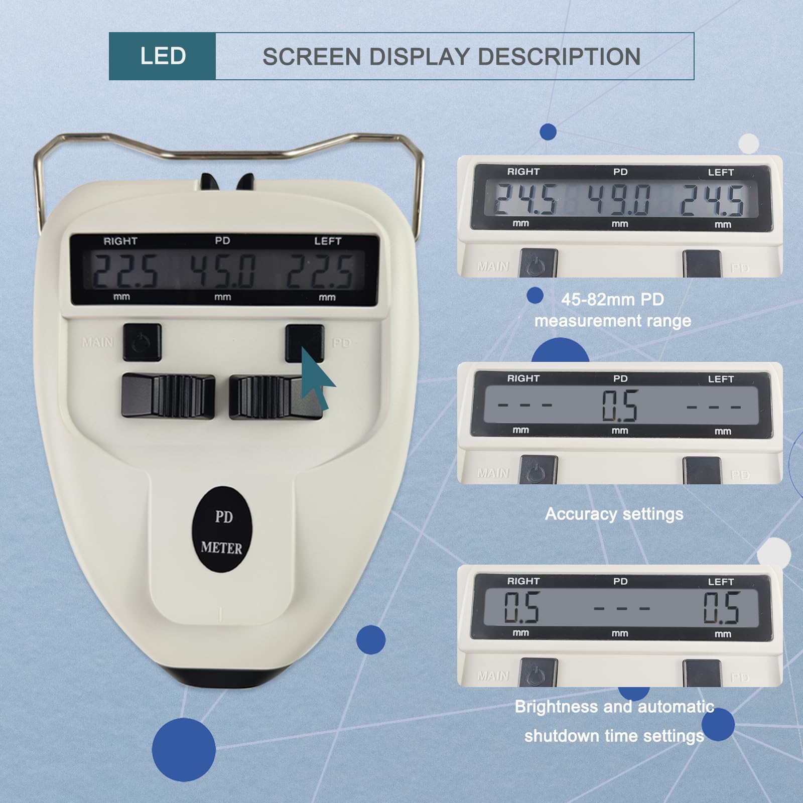 Pd - Meter Distance pupillaire numérique pupillar - Meter LED Pd - Meter LCD Display Équipement ophtalmique Optique Pd - PDS (Batterie Non Incluse)