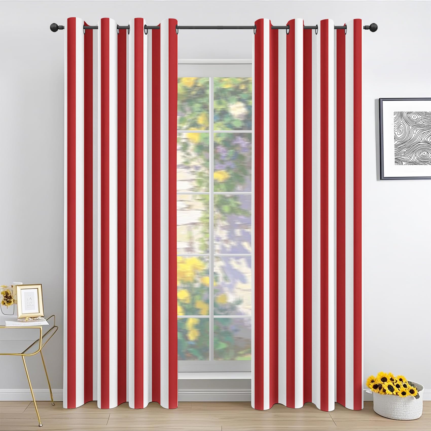 Générique Lot de 2 Rideaux à Rayures Blanc Rouge - Rideaux a Oeillets Occultant Rayé Moderne - Rideau Thermique Isolant pour Salon Chambre - 140 x 260 cm NS974