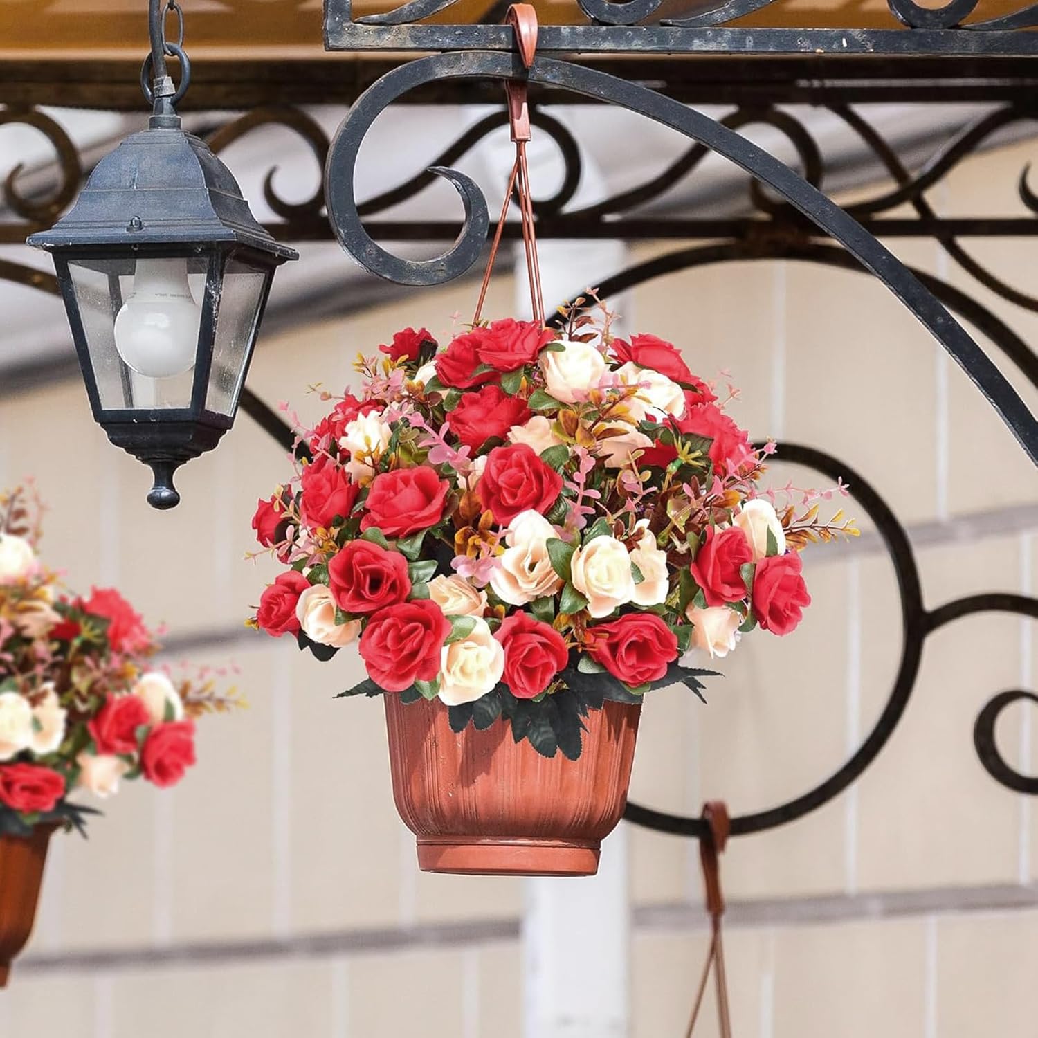 HORREX 4 Pieces Fake Flowers for Graveyard Artificial Flowers Pink Fake Flowers for Artificial Cemetery Decorations Fake Flower that Looks Real for Bouquets (Red)