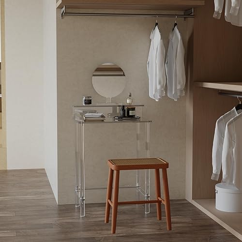 Miniatura 7 de Eglaf Tocador pequeño de acrílico con espejo, 23.6 pulgadas de largo x 15.8 pulgadas de ancho x 33.9 pulgadas de alto, moderno escritorio de