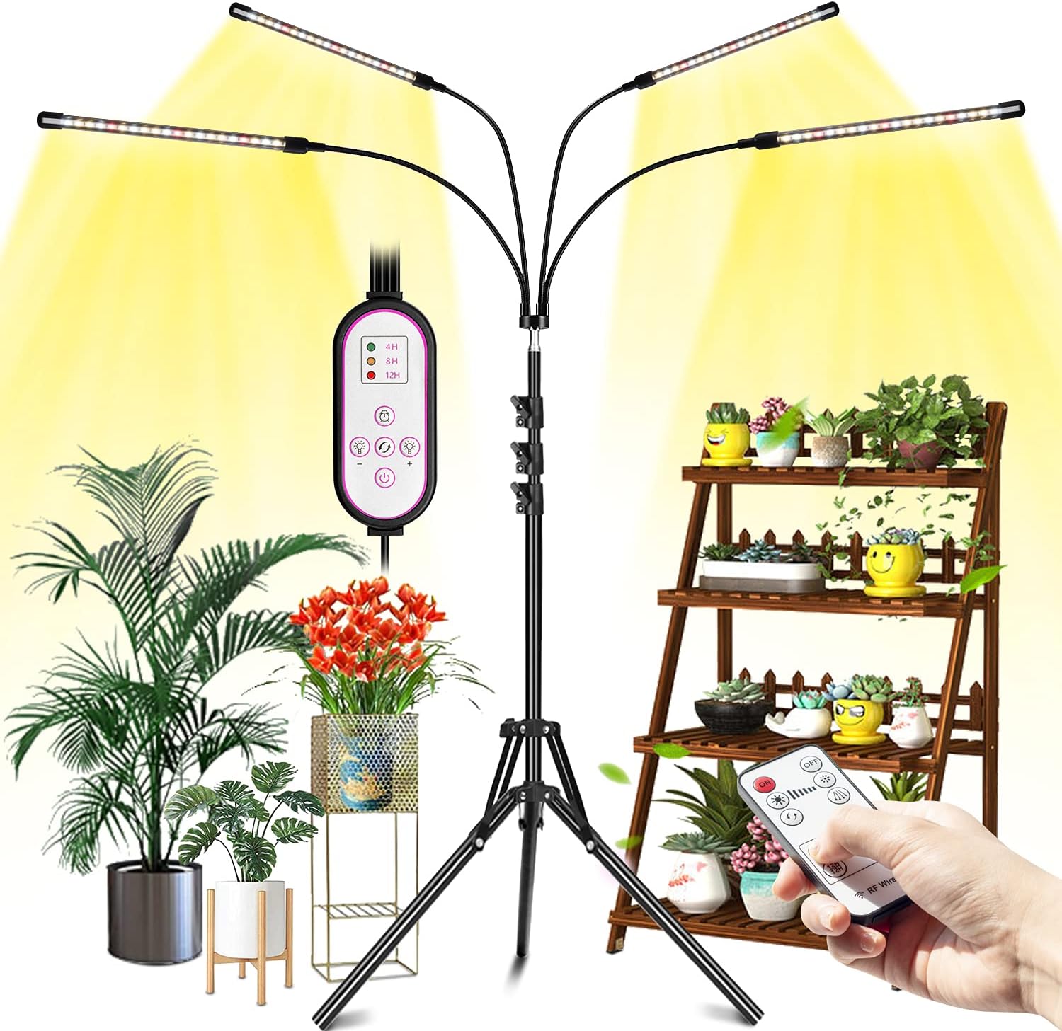 Grow Lights for Indoor Plants, Sowinski Full Spectrum 4 Head 80 LED Floor Plant Light with Stand for Tall & Large Plants, Growing Lamps with 4/8/12H Timer, 10 Dimmable Levels with Remote Control : Patio, Lawn & Garden