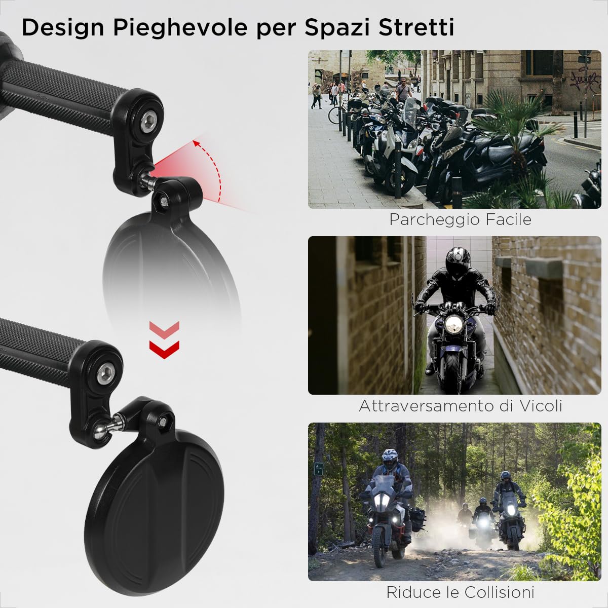 Evermotor Specchietto terminale per manubrio, omologato E, girevole 360°, in lega alluminio, 7/8", 22 mm, rotondo, compatibile scooter, ATV, ciclomotore (2 pezzi)