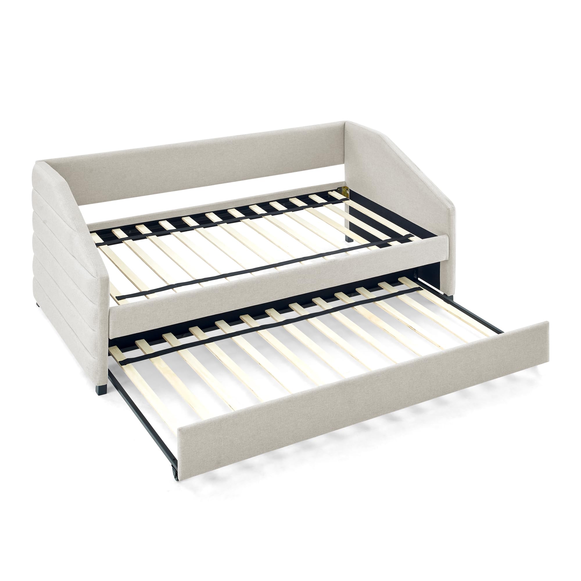 Acosure Twin Daybed With Trundle - Upholstered Linen Sofa Bed, Solid Wood Frame, No Box Spring Needed (Yellow)