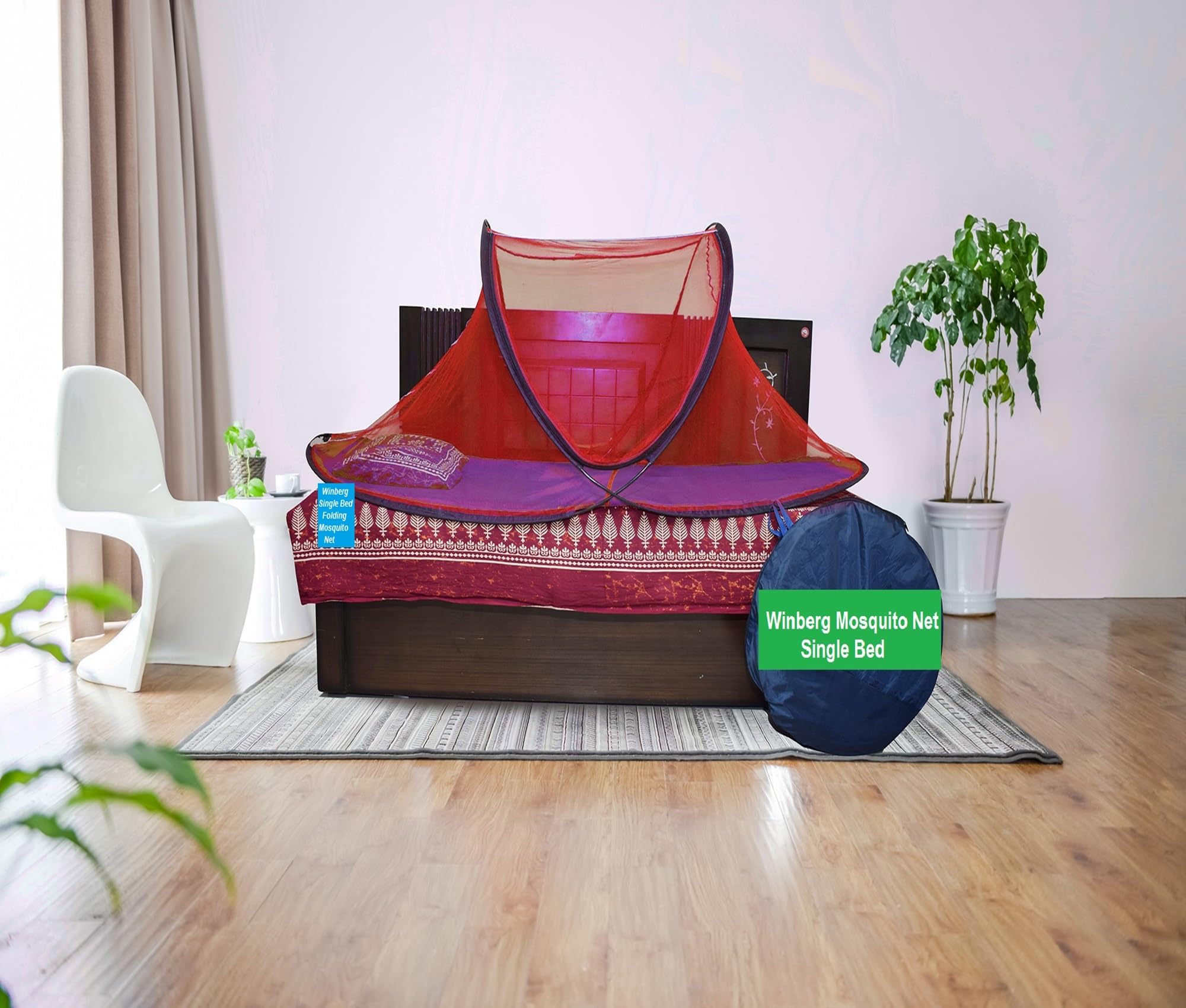 Winberg ® Mosquito Net Foldable Single Bed Net Maximum Insect Net Protection No Skin Irritation Deet Free Natural Repellent (Random Colour) SNGLNET011-image-46
