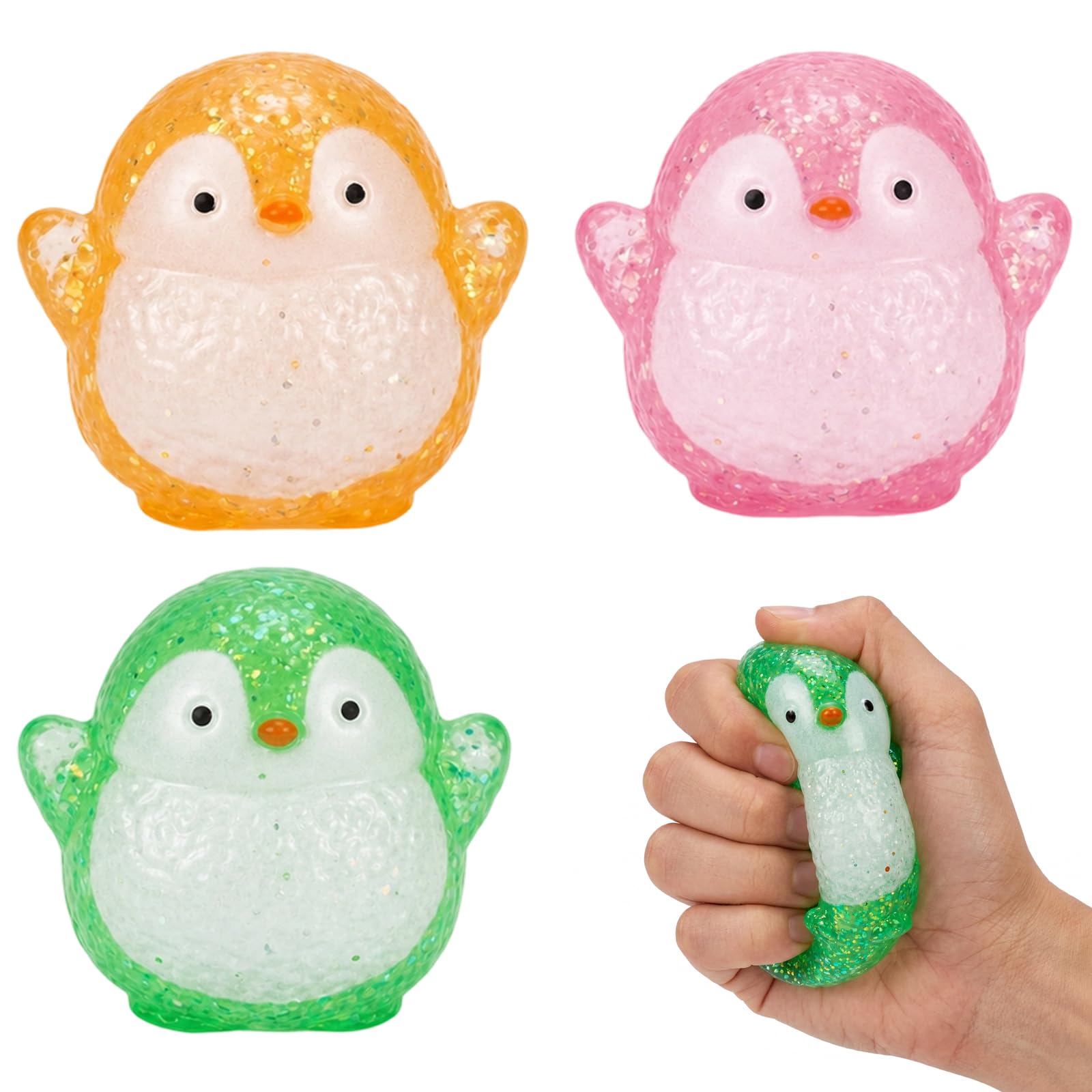 GLQYGZ 3 PCS Penguin Decor Figures in Green, Pink and Yellow, Colorful Penguin Ornament Set for Desk and Shelf Decoration